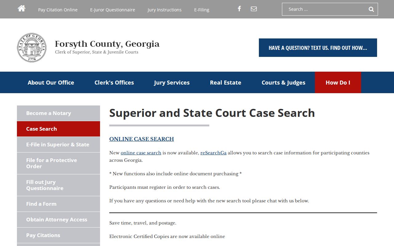Forsyth County case search Clerk instructions