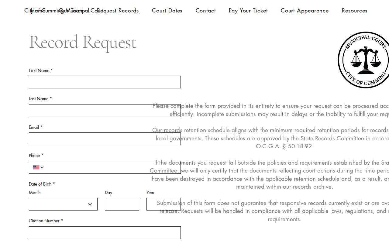 Cumming court docket records request form