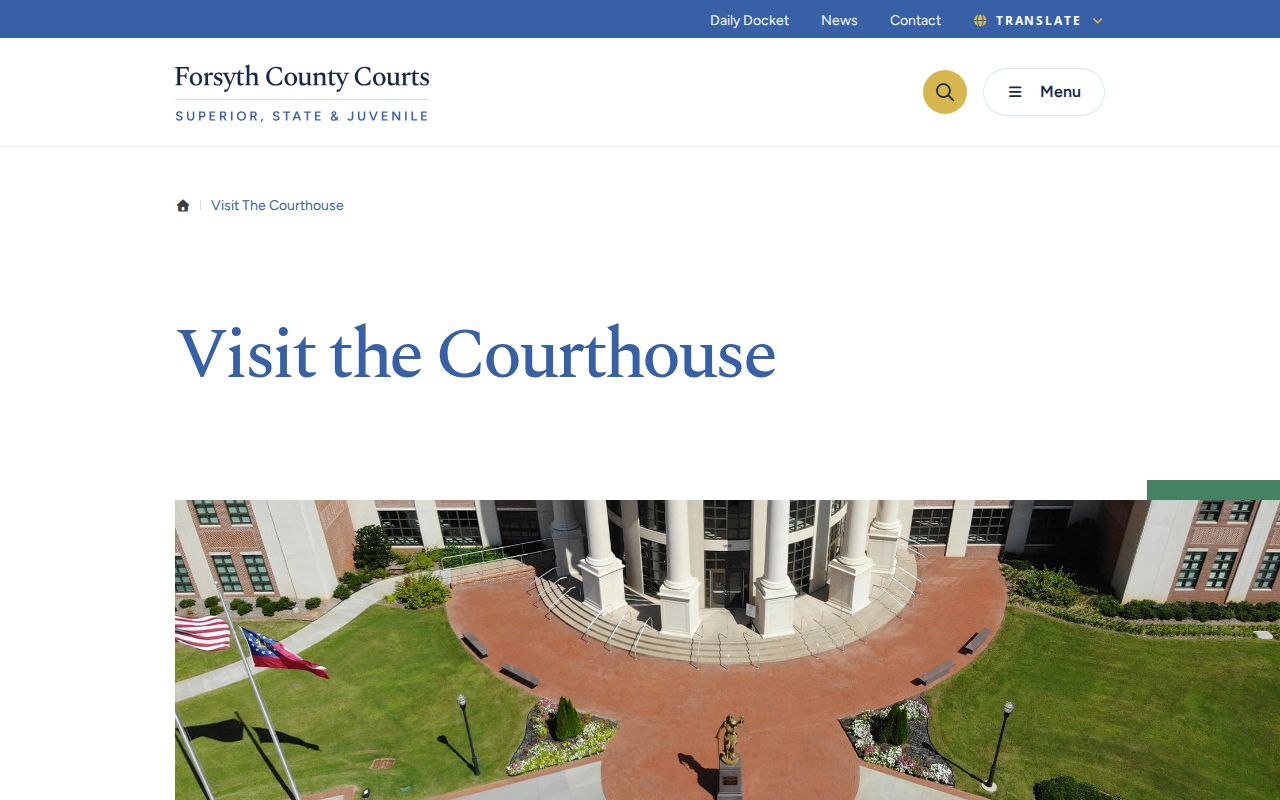 Forsyth County court calendar courthouse visitor information
