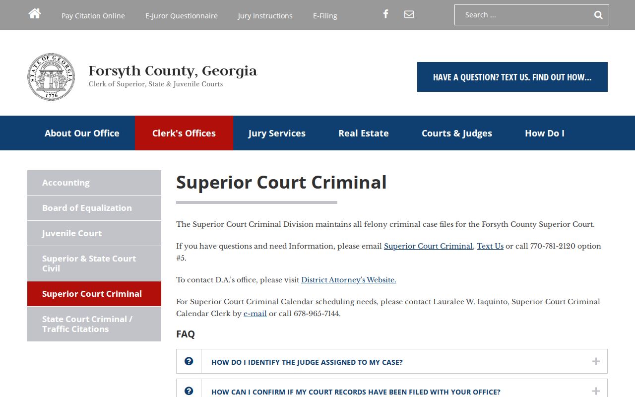 Forsyth County criminal docket Superior Court Criminal Division