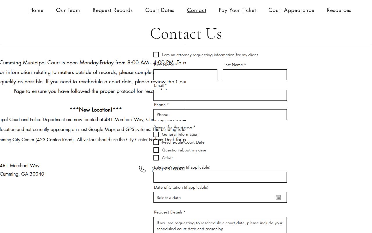 Cumming Municipal Court citation help form