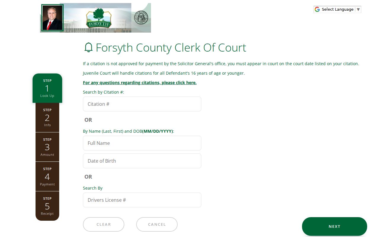 Forsyth County FivePoint traffic citation payment and lookup portal