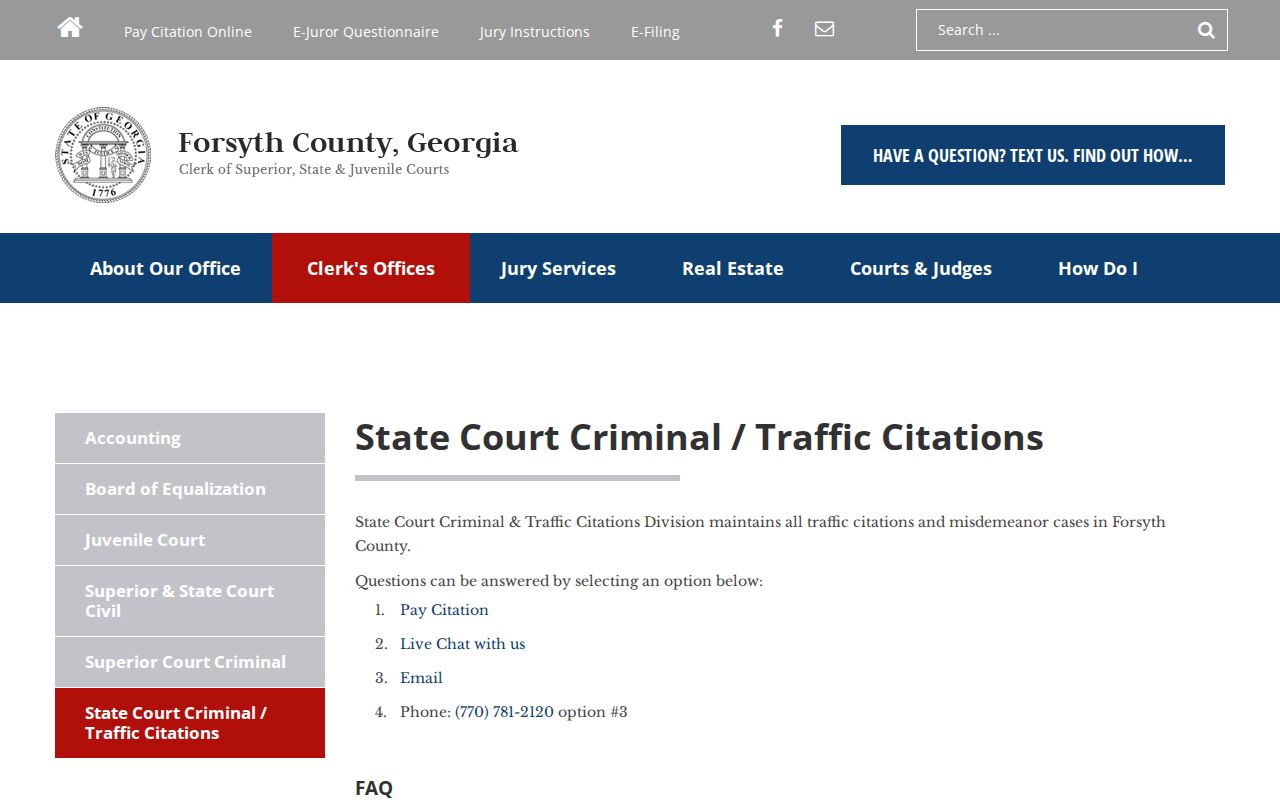 Forsyth Clerk State Court criminal and traffic citations division page