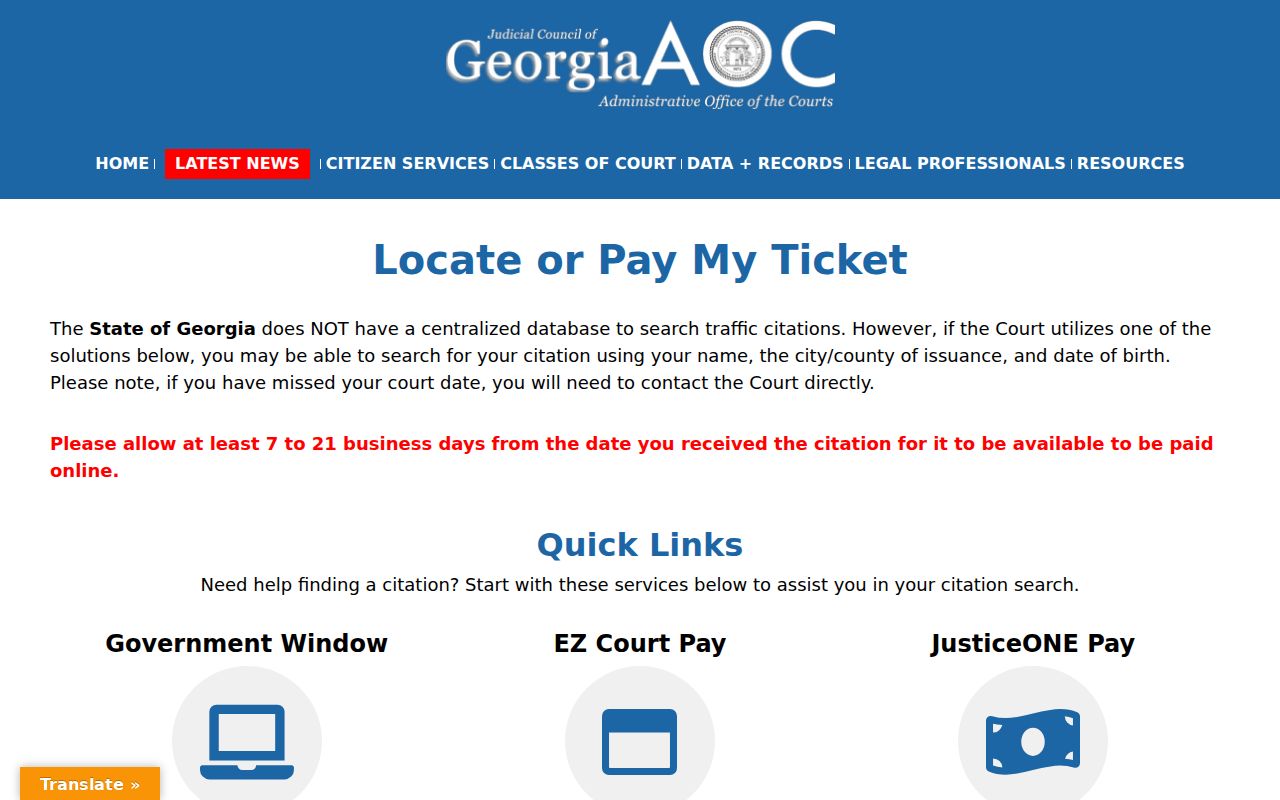 Georgia court guidance for locating and paying a traffic ticket